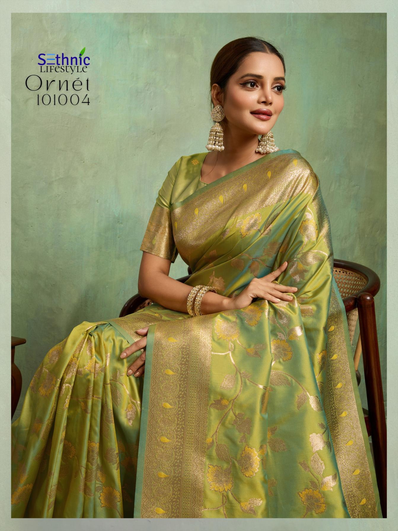 ornet by sethnic lifestyle dual tone banarasi silk traditional saree perfect for festivals