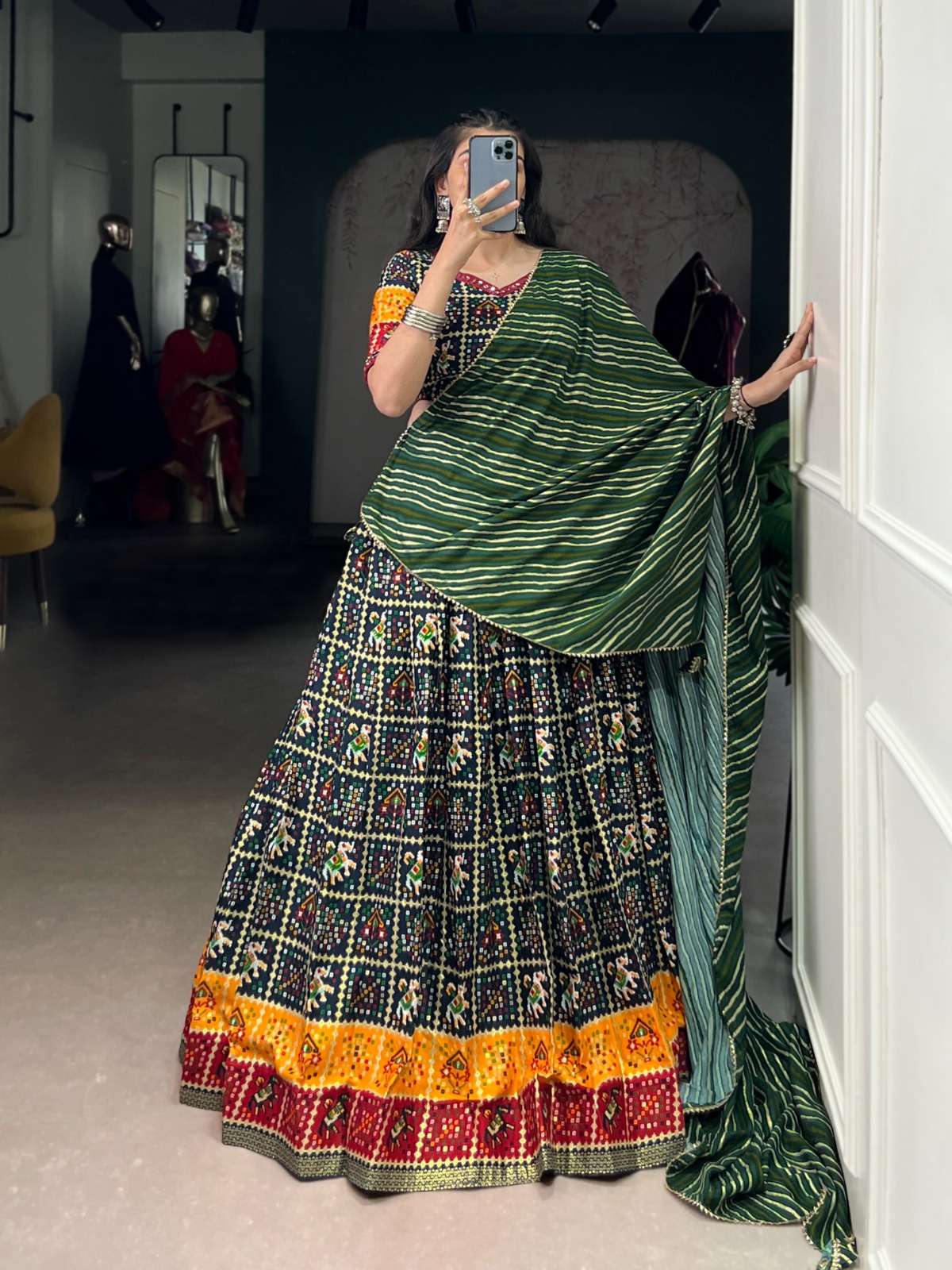 pr lnb1638 cotton foil print navratri full stitch stitch lehenga choli exports 