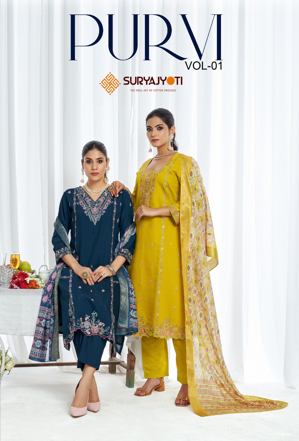 purvi vol 1 by suryajyoti roman modal silk readymade suit for girls 