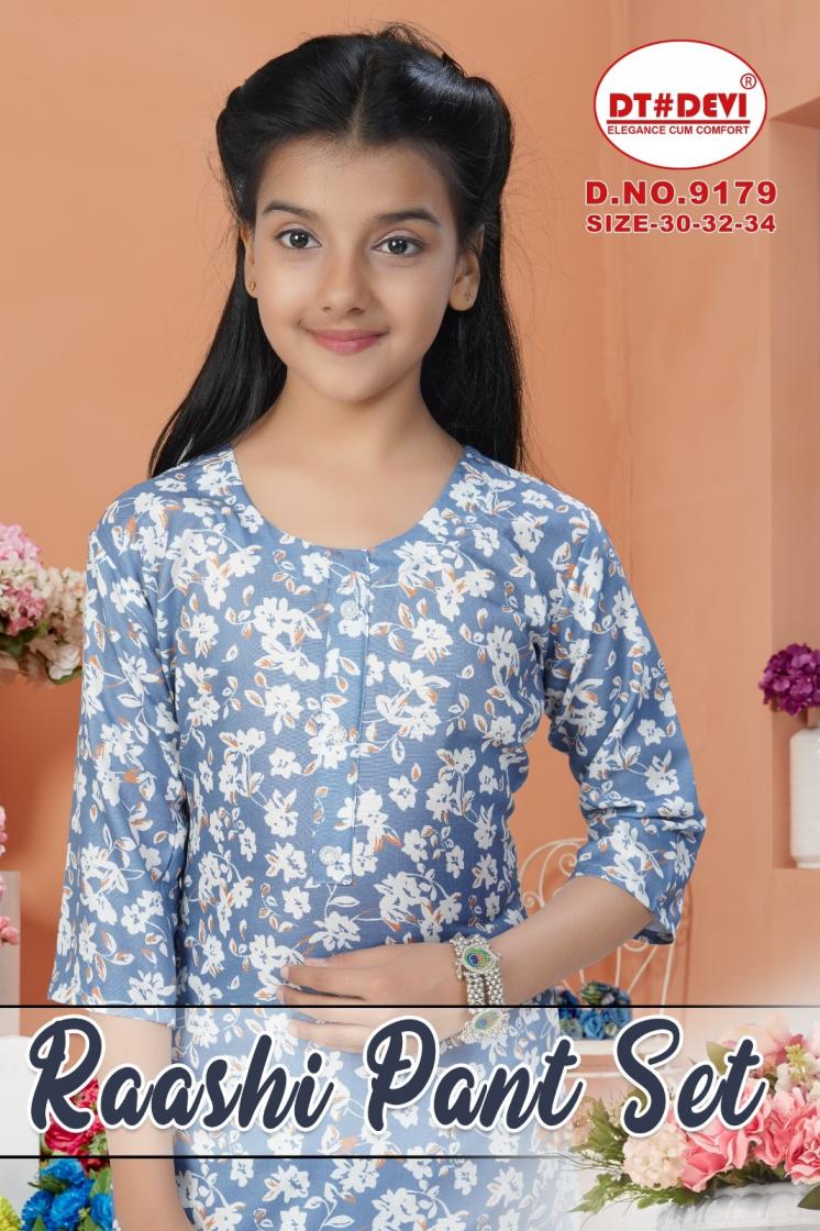 raashi pant set by dt devi 9179 fully stitch rayon kids 3pcs dress