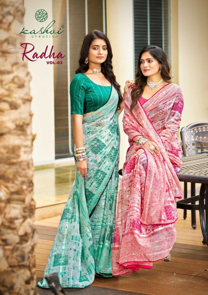 radha vol 3 by kashvi creation major georgette unique colour sarees 