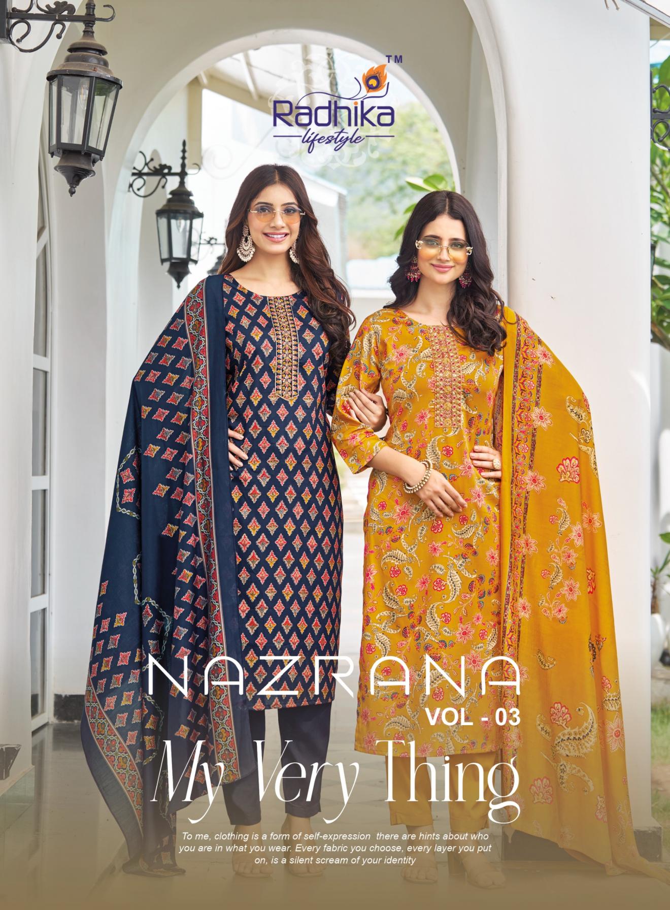 radhika lifestyle nazrana vol 3 fully stitch jam satin big size suit for women