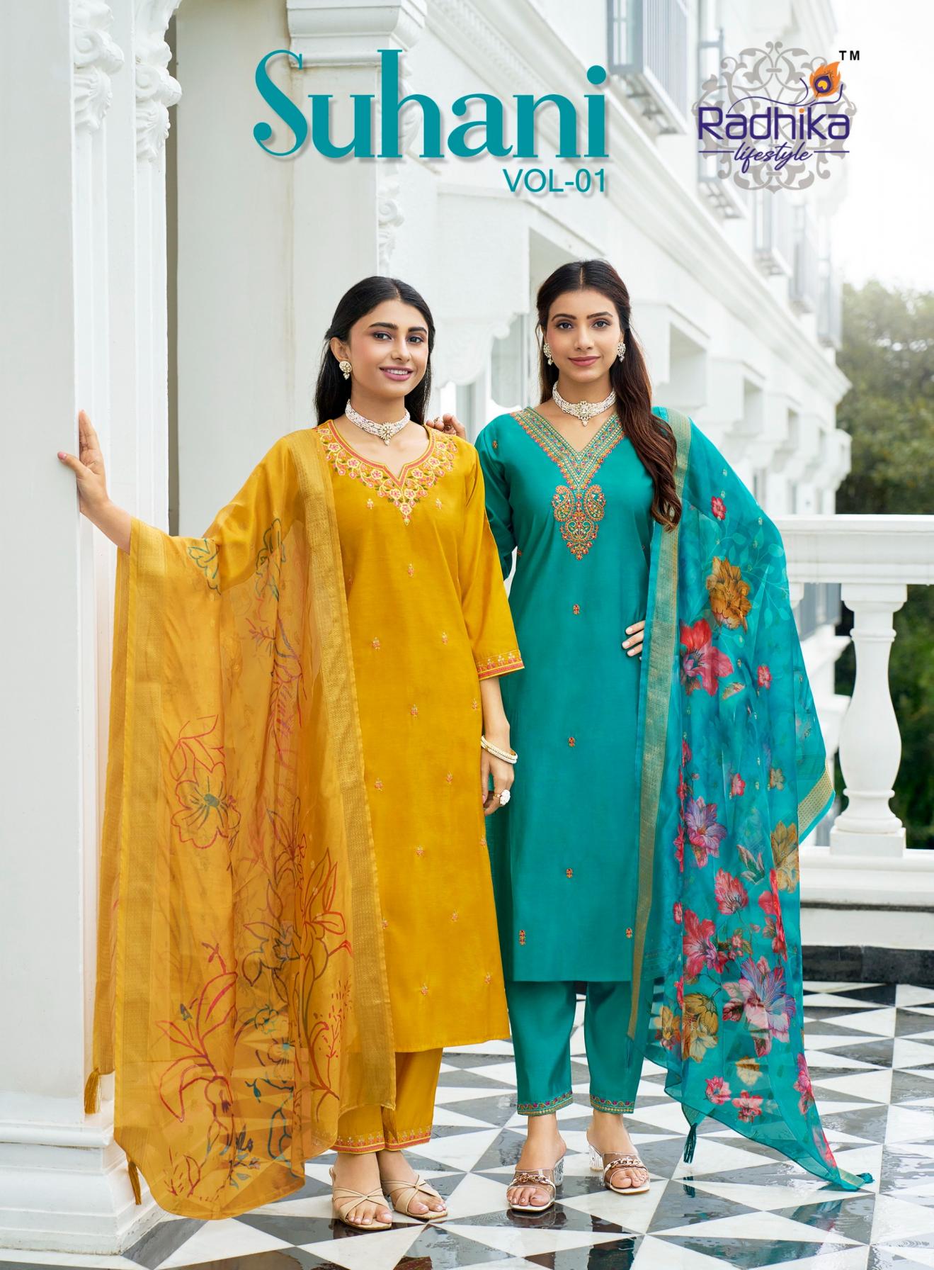 radhika lifestyle suhani vol 1 roman silk full stitch big size womens indian salwar kameez set  