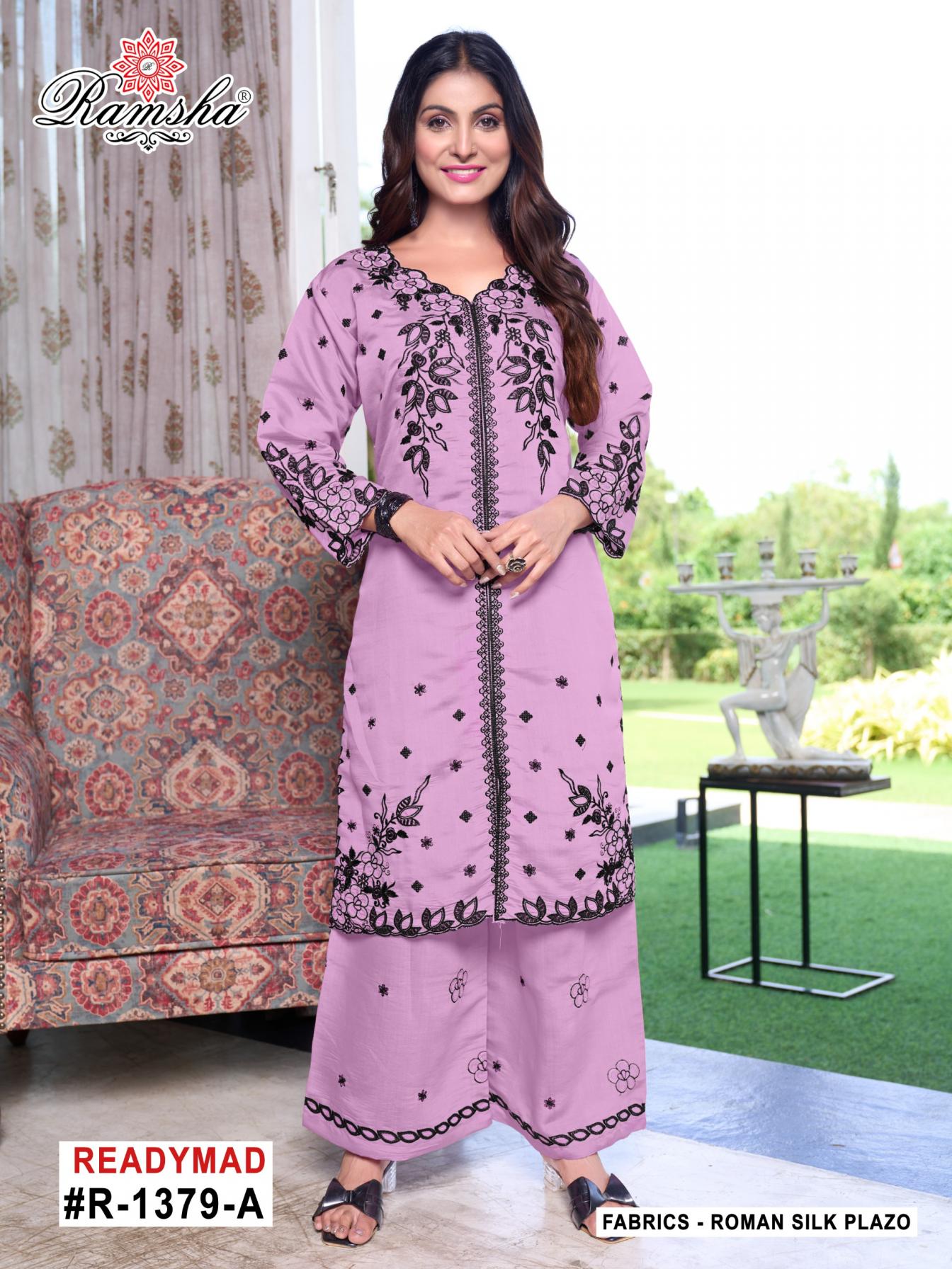ramsha r 1379 nx roman silk full stitch pakistani plazzo kurti dupatta  