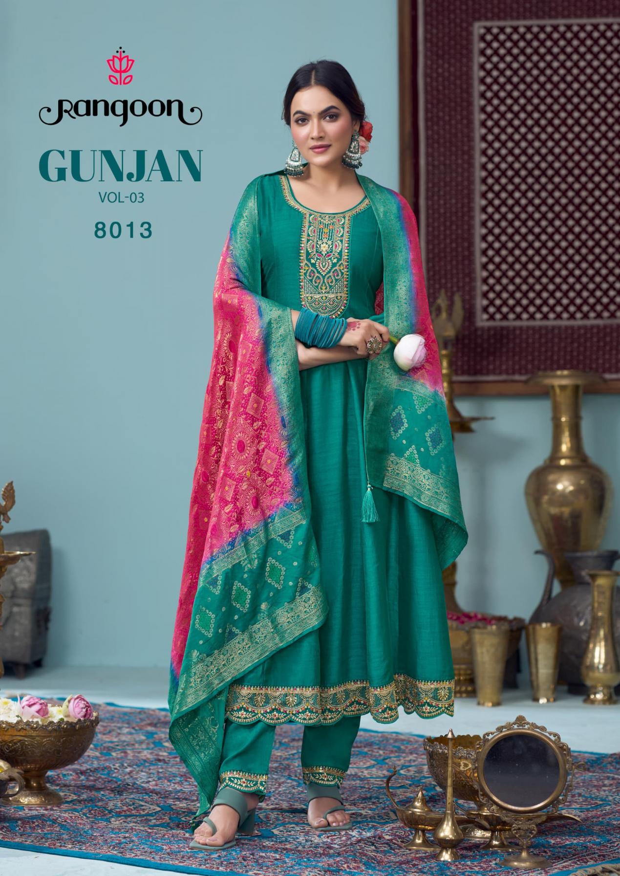 rangoon gunjan vol 3 anarkali style silk readymade unique 3pcs dress