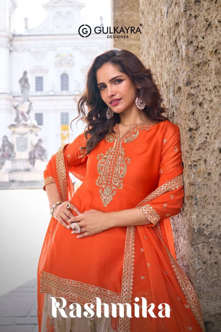 rashmika by gulkayra designer chinon readymade plazzo kurti with dupatta  