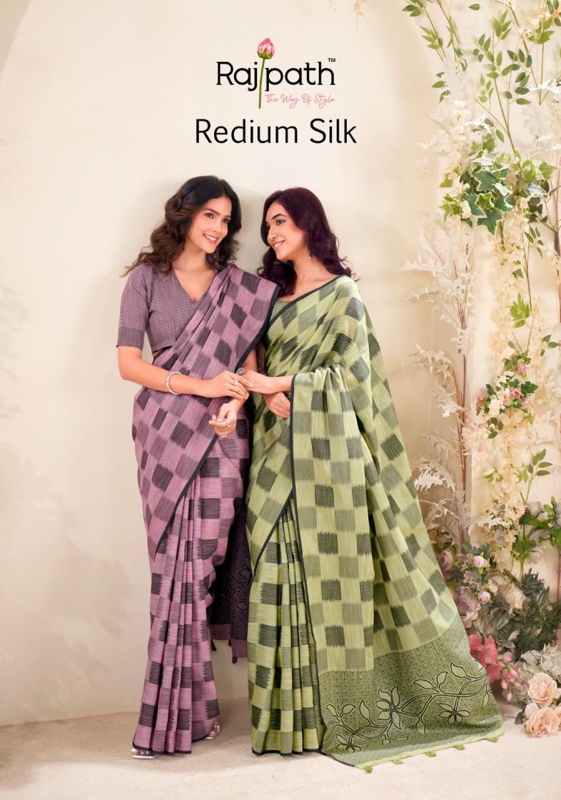 redium silk by rajpath pretty linen silk checks print sarees 