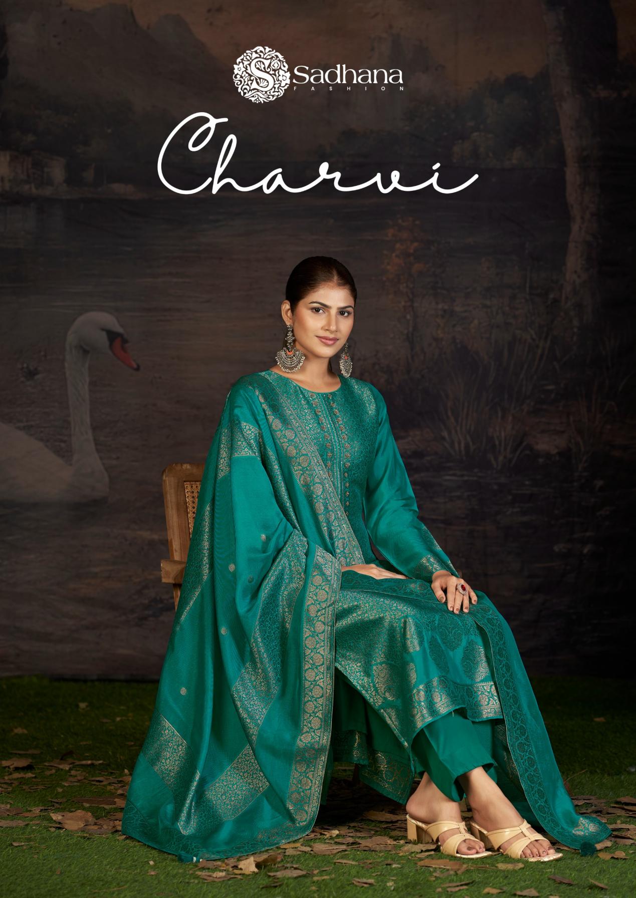 sadhana fashion charvi viscose woven silk jacquard pretty ladies suits 