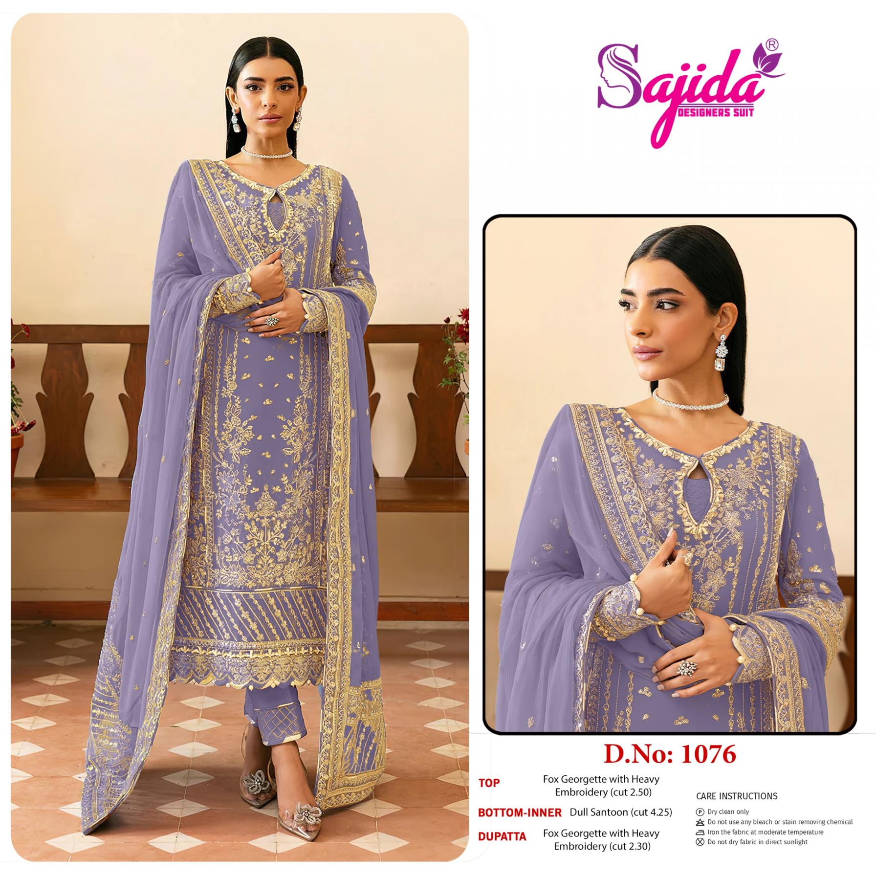 sajida designer 1076 georgette hit design pakistani suit for womens 
