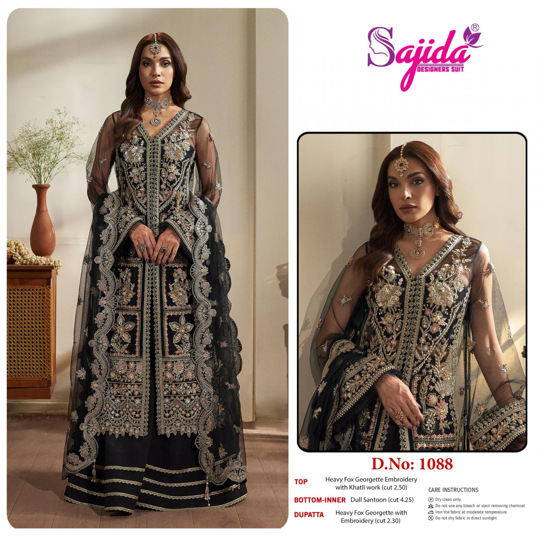sajida designer 1088 georgette designer pakistani suit for girls 