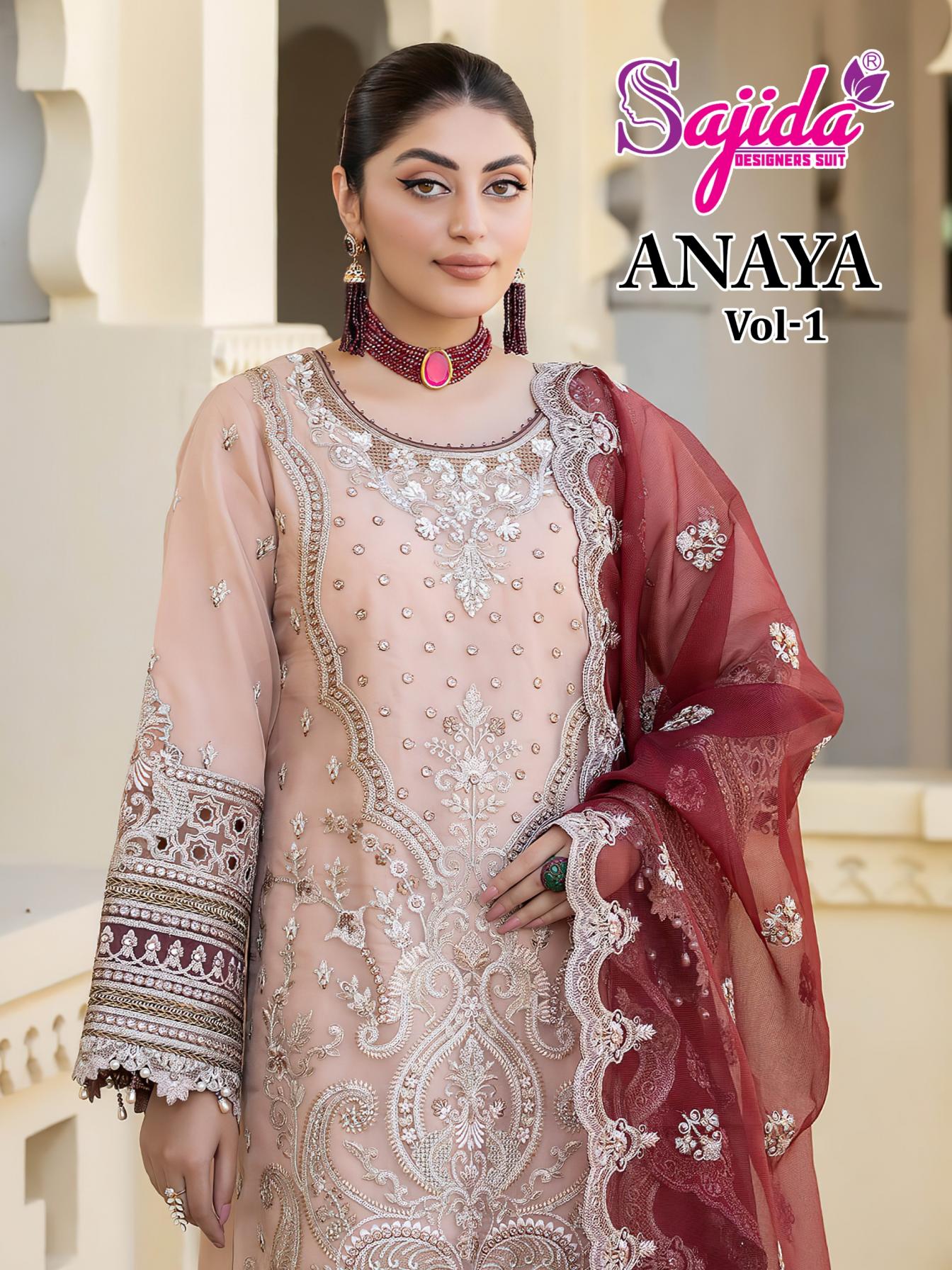 sajida designer anaya vol 1 georgette pakistani readymade big size 3pcs dress