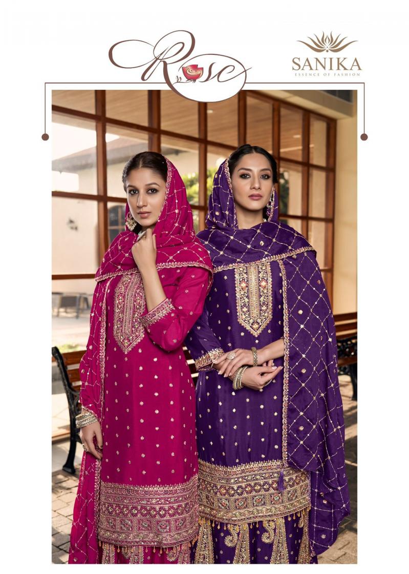 sanika fashion rose readymade classic chinon silk plazzo kurti with dupatta 