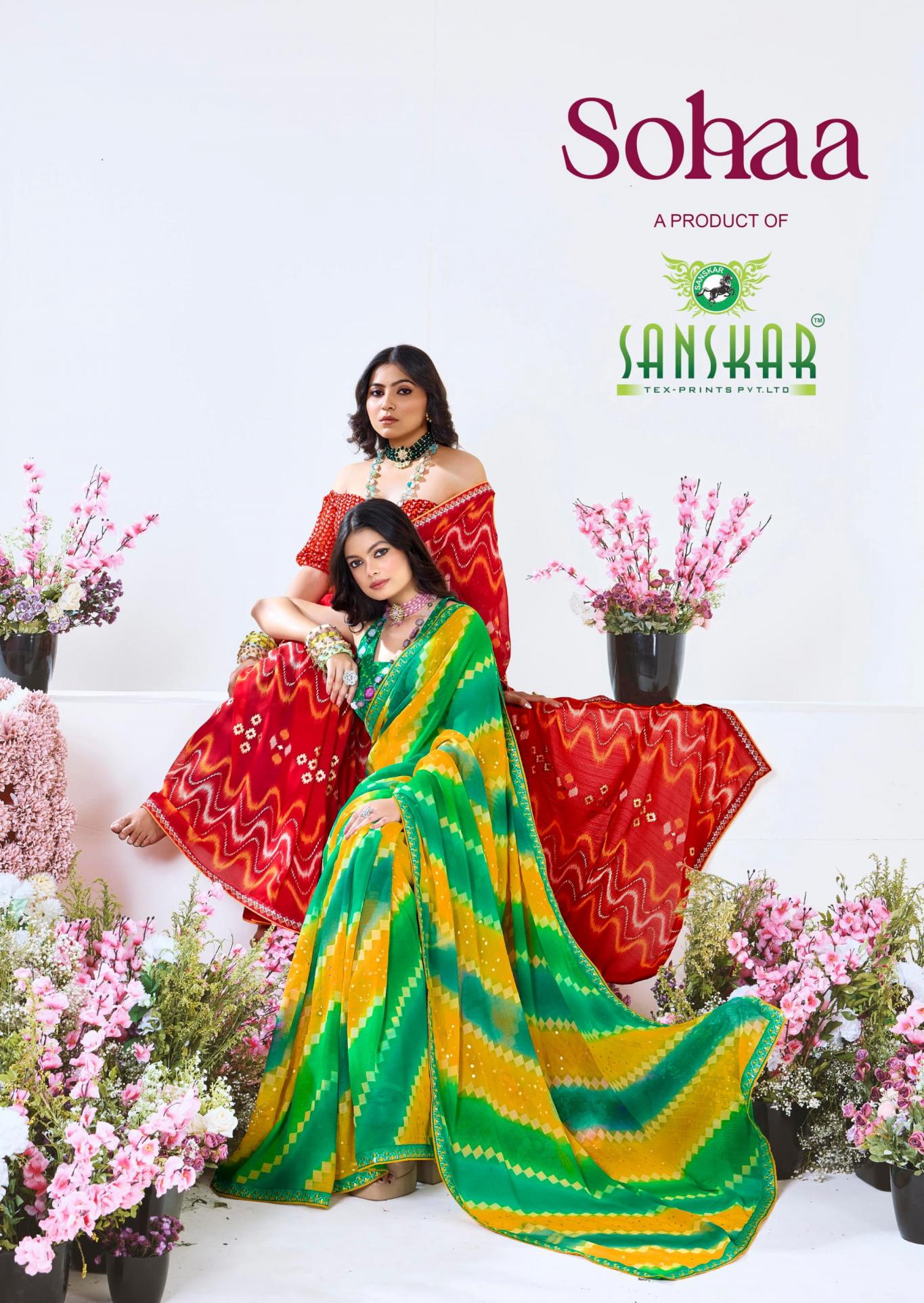 sanskar tex prints sohaa amazing georgette chiffon saree supplier 