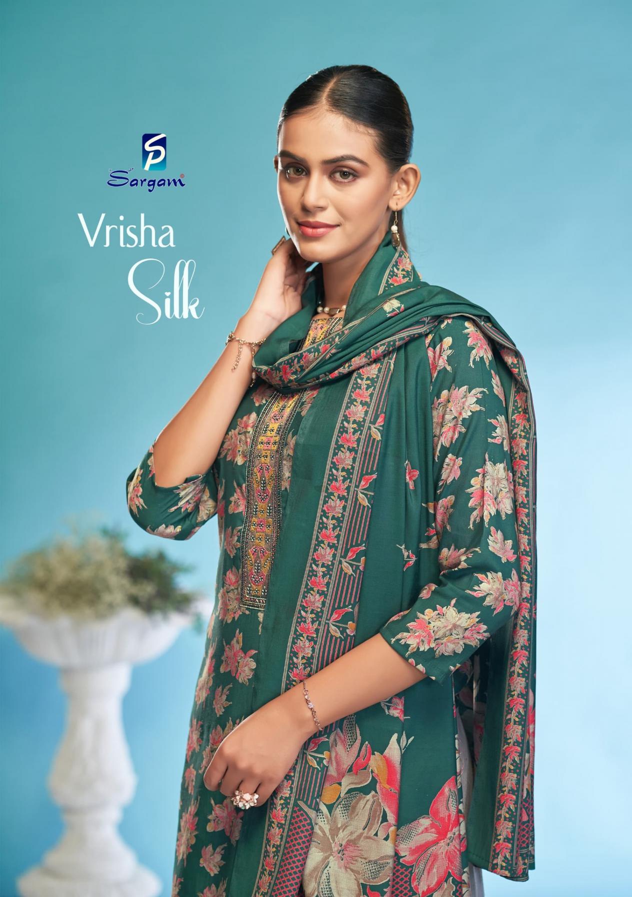 sargam prints vrisha silk viscose modal muslin daily wear 3pcs dress