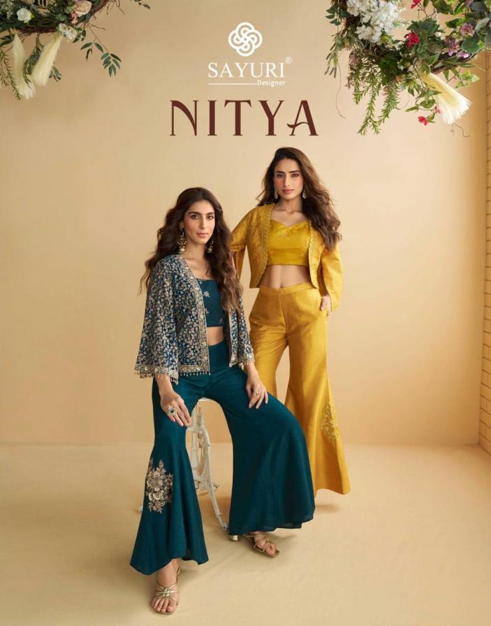 sayuri designer nitya silk georgette readymade trendy western 3pcs dress