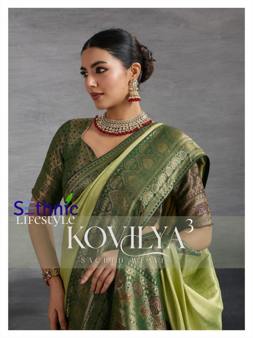 sethnic lifestyle kovilya vol 3 gorgeous look kanjivaram silk sarees 