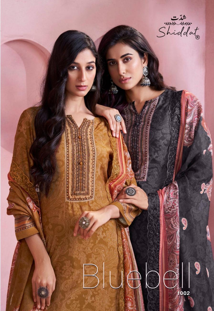 shiddat launch bluebell 1002 pretty look muslin 3pcs dress