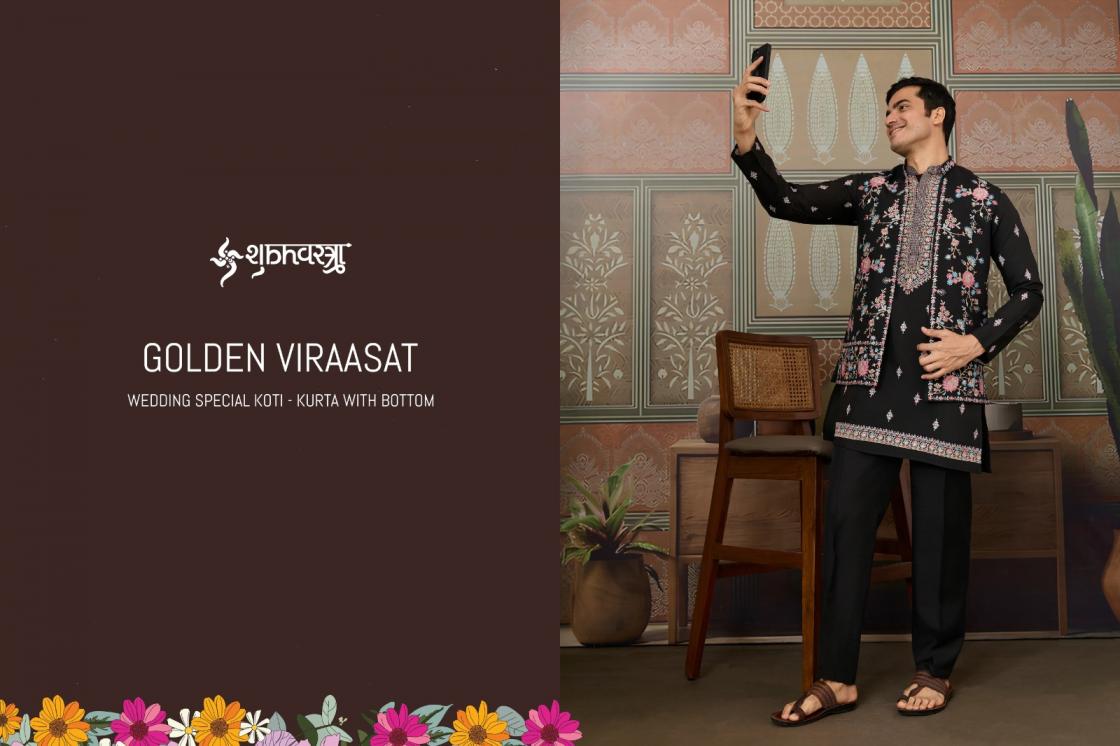 shubhvastra golden viraasat readymade viscose silk stylish mens kurta pant with koti 