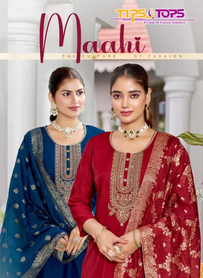 tips & tops maahi viscose roman silk fully stitch plus size ladies suits 