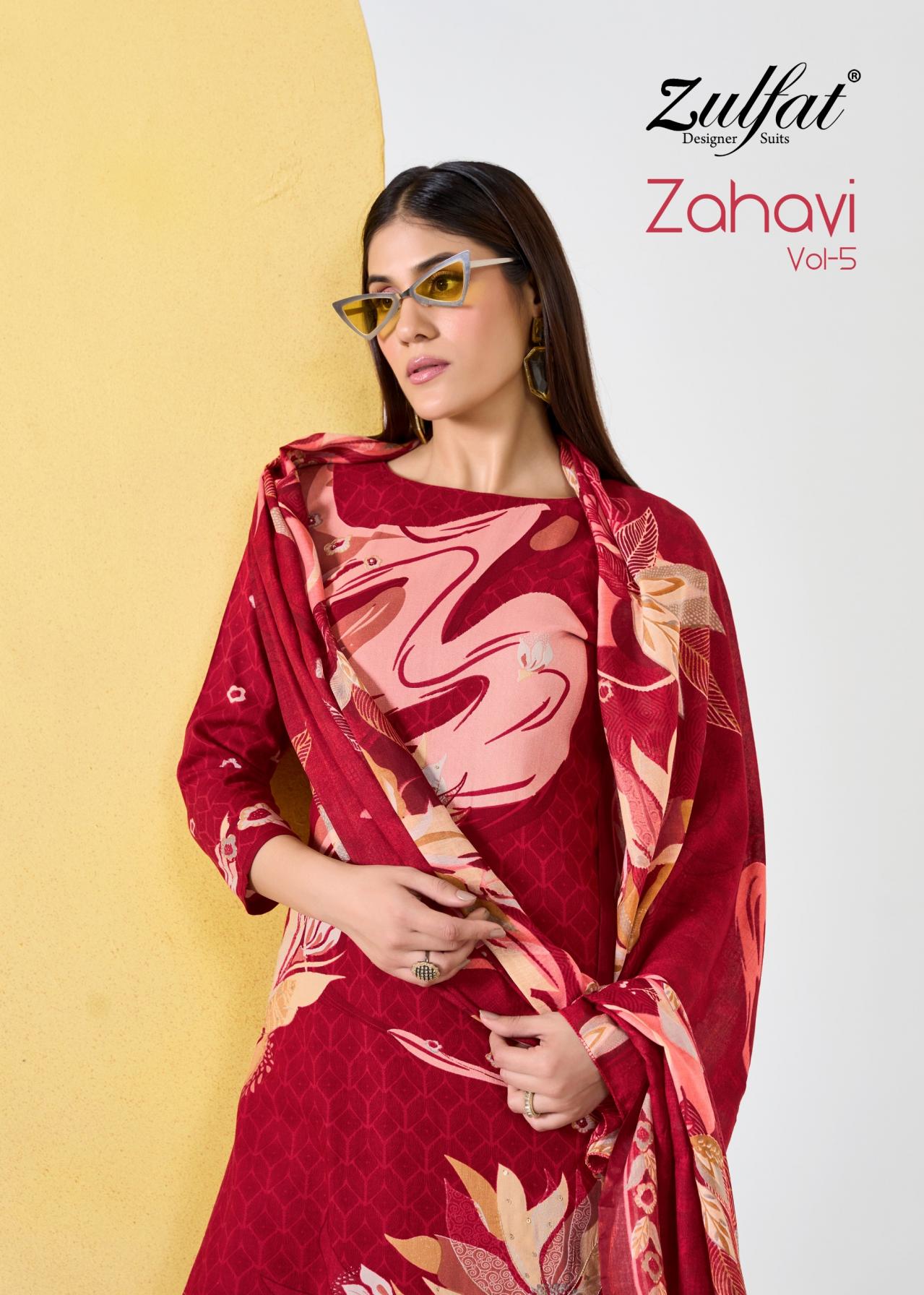 zahavi vol 5 by zulfat designer viscose rayon pakistani dress materials  