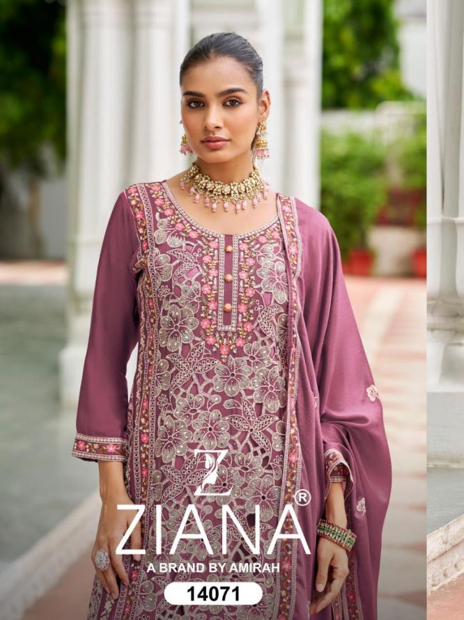 ziana 14071 chinon silk fully stitch pakistani party wear plazzo suits 