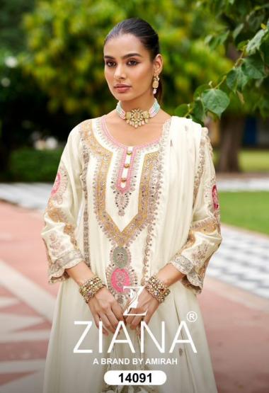 ziana 14091 readymade fashionable chinon silk plazzo kurti dupatta  