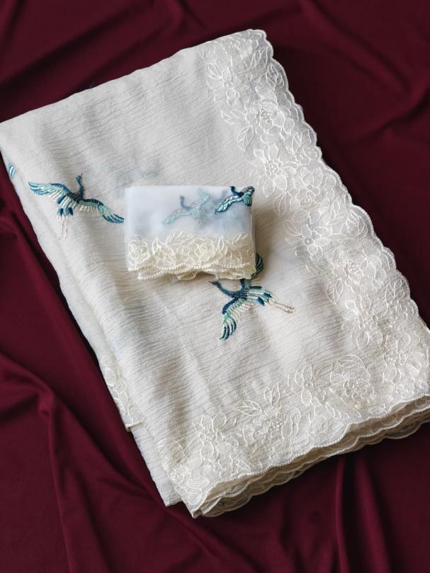 1011 crush lucknowi embroidery work saree for womens 