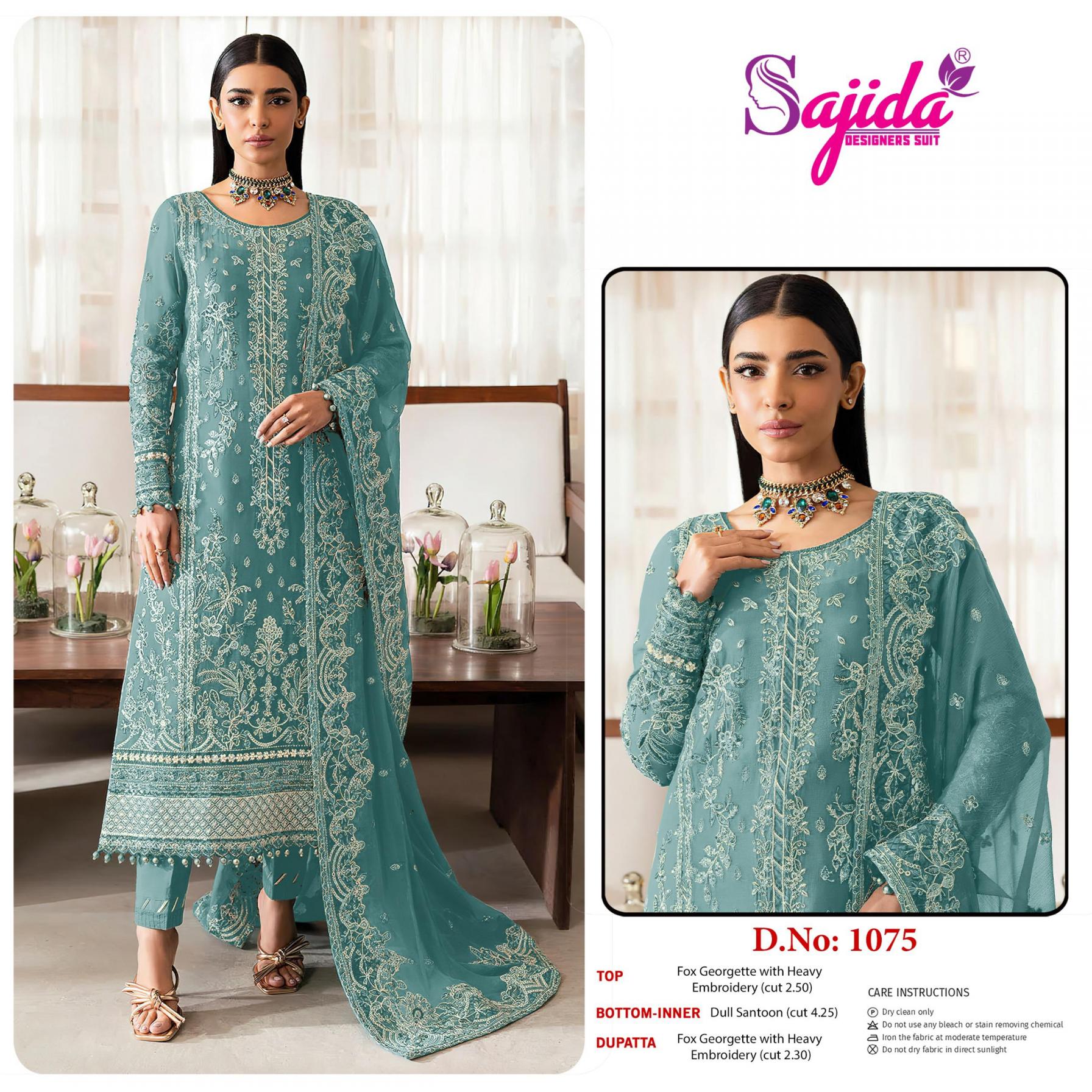 1075 by sajida designer georgette readymade big size pakistani suits 