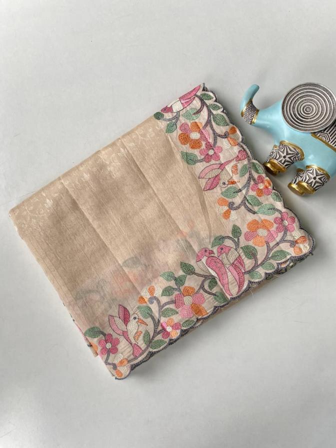 3001 tussar embroidery work traditional sarees  