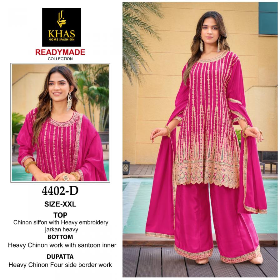 4402 by khas chinon chiffon readymade designer plazzo kurti dupatta 