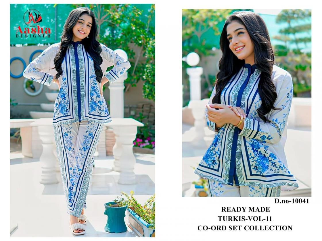 aasha designer turkis vol 11 modal satin print readymade pakistani co-ord sets 