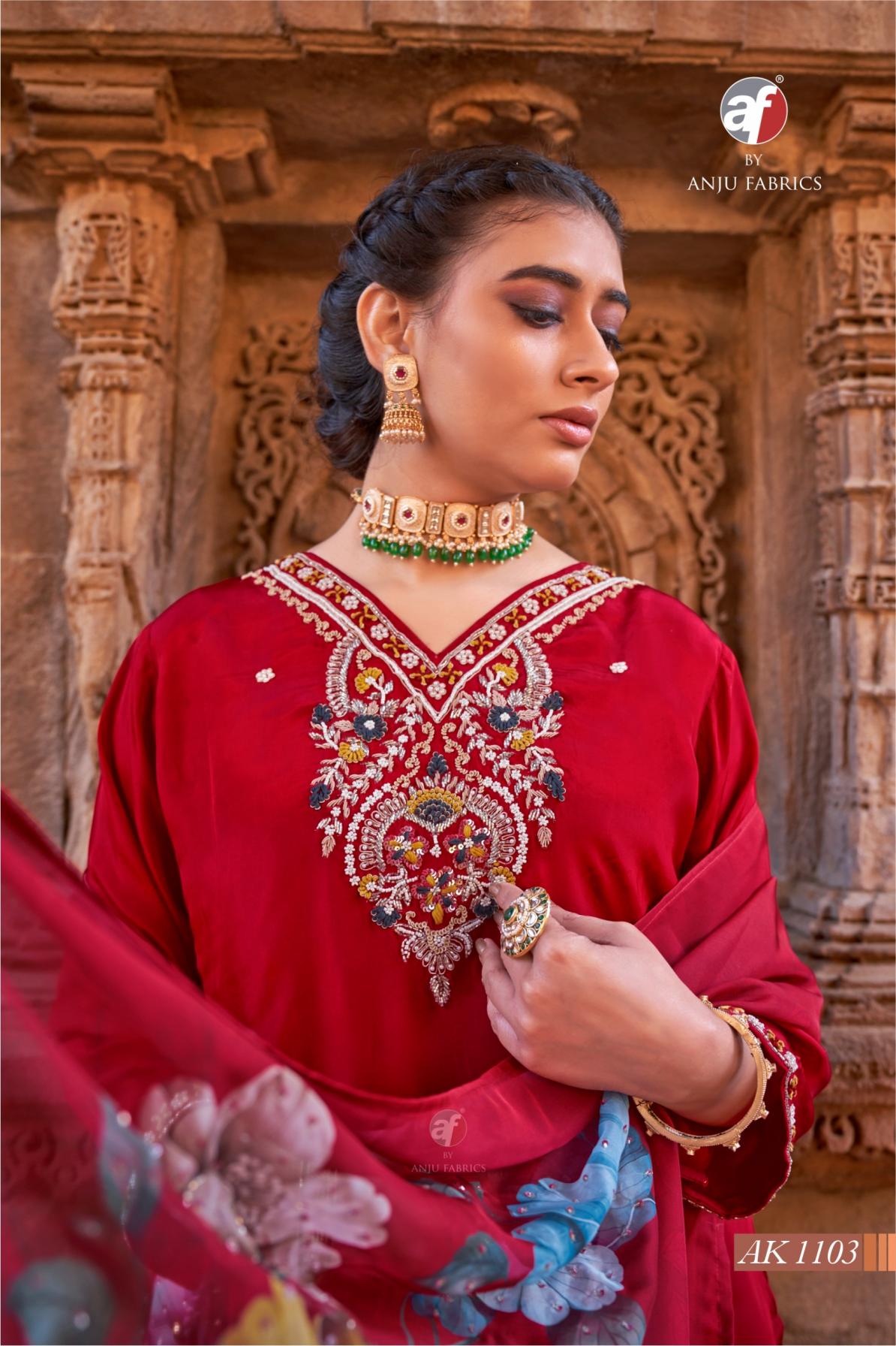 ak 1103 by anju fab natural crepe full stitch festive combo 3pcs dress