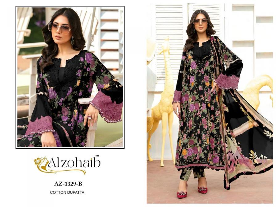 alzohaib az 1329 unstitched cotton suits with cotton dupatta