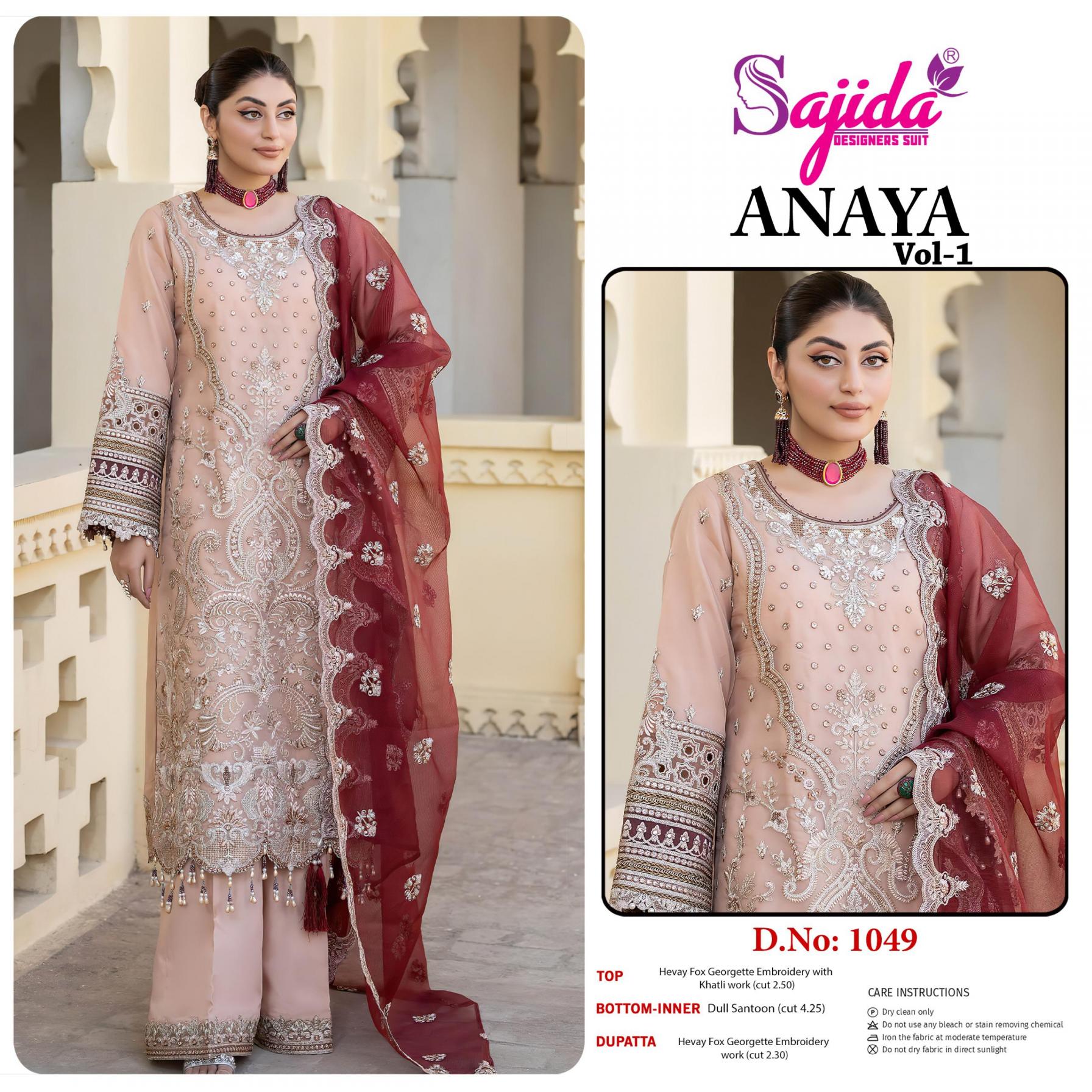 anaya vol 1 by sajida designer 1049 fox georgette pakistani dress materials 