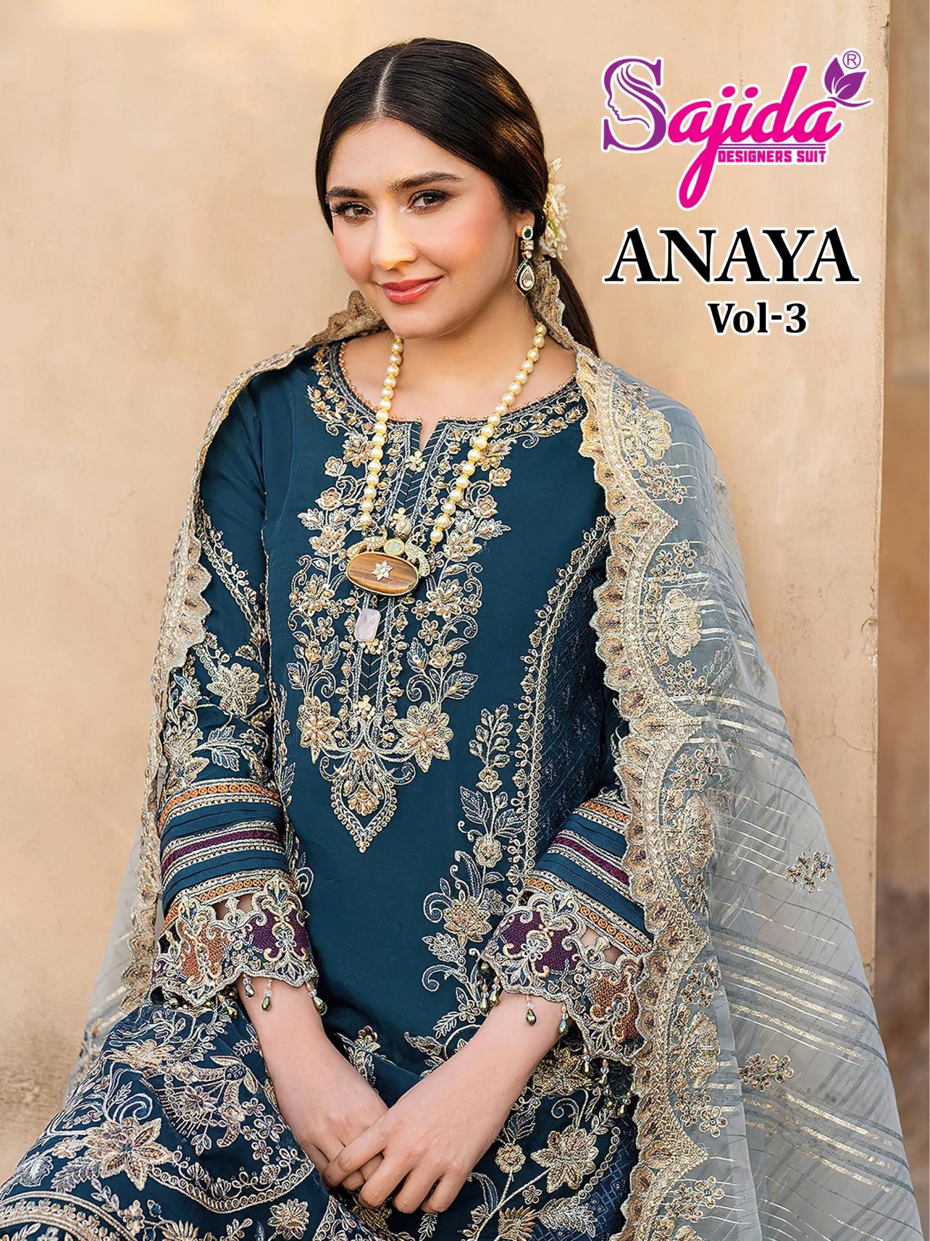 anaya vol 3 by sajida designer georgette pakistani suit for womens 