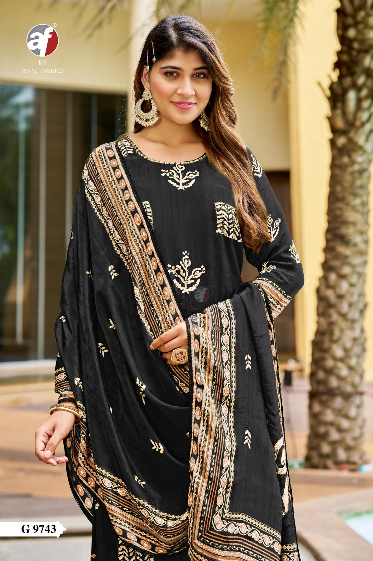 anju fab g 9742-9745 traditional natural crepe combo set full stitch 3pcs dress