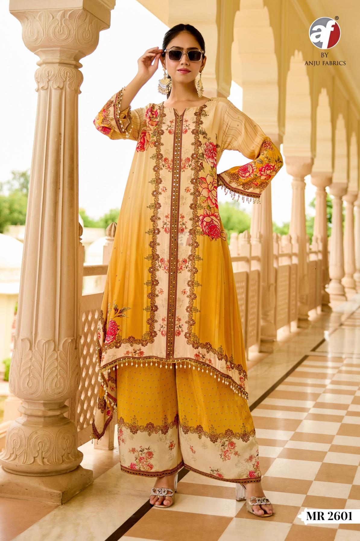 anju fab mr 2601 natural crepe combo set full stitch kaftan kurti with plazzo