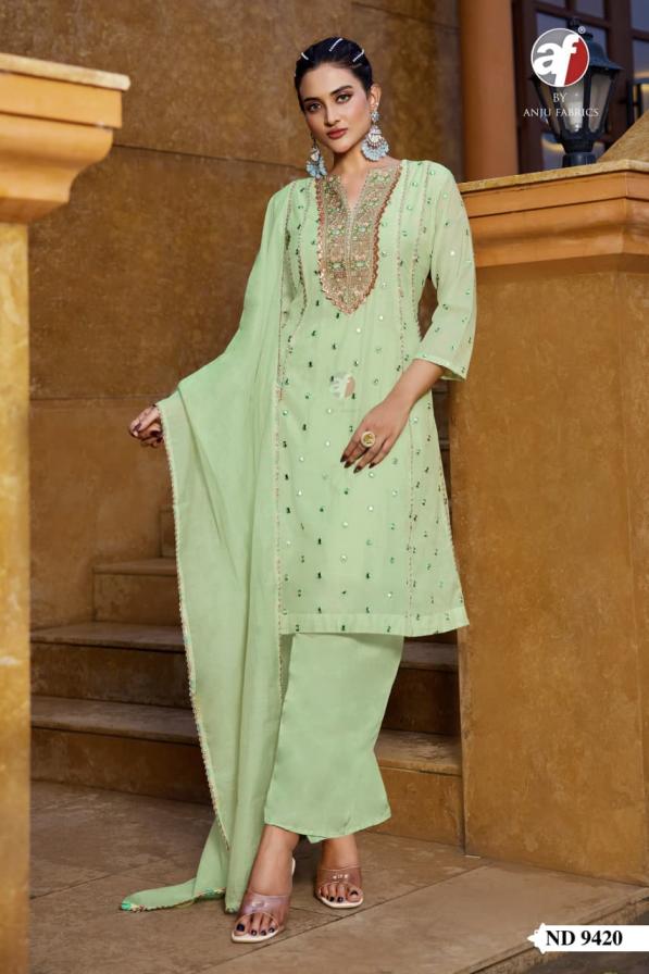 anju fab nd 9420 readymade mul chanderi combo set party wear 3pcs dress