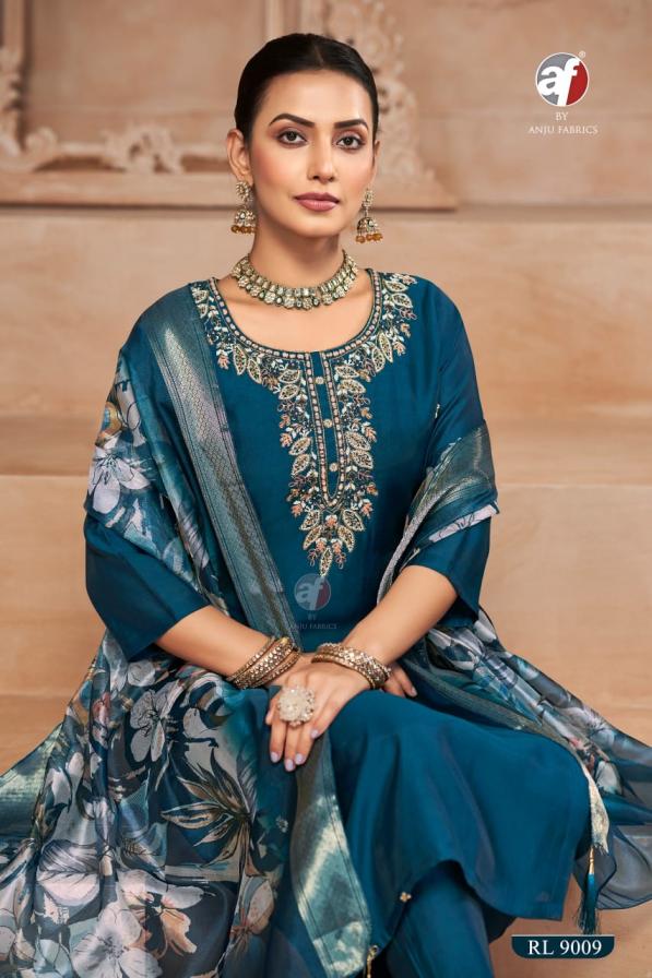 anju fab rl 9009 roman silk fully stitch combo set suit for womens 