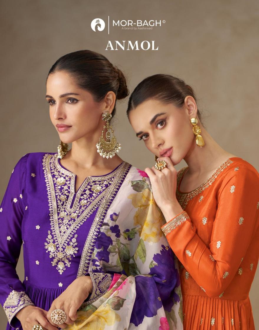 anmol by aashirwad mor bagh chinon silk full stitch party wear gown with dupatta 