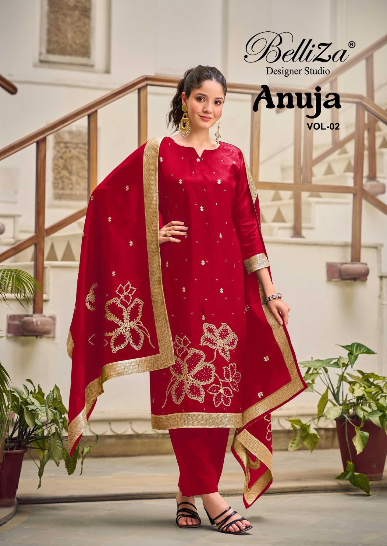 belliza designer anuja vol 2 readymade big size viscose dola silk jacquard 3pcs dress
