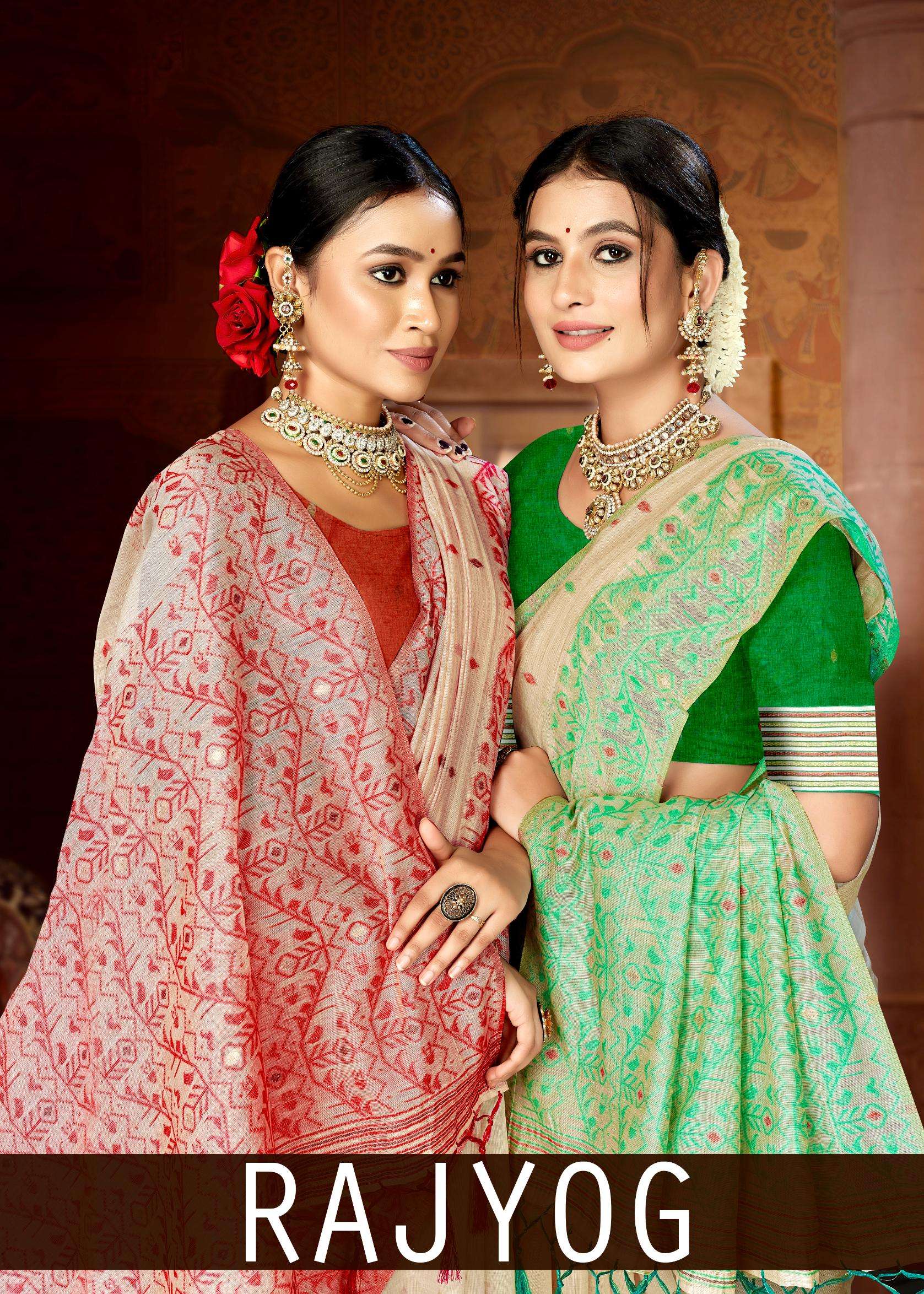 Bunawat - Rajyog Linen Cotton Fabric Festival Wear Saree Wholsale With Latkan 