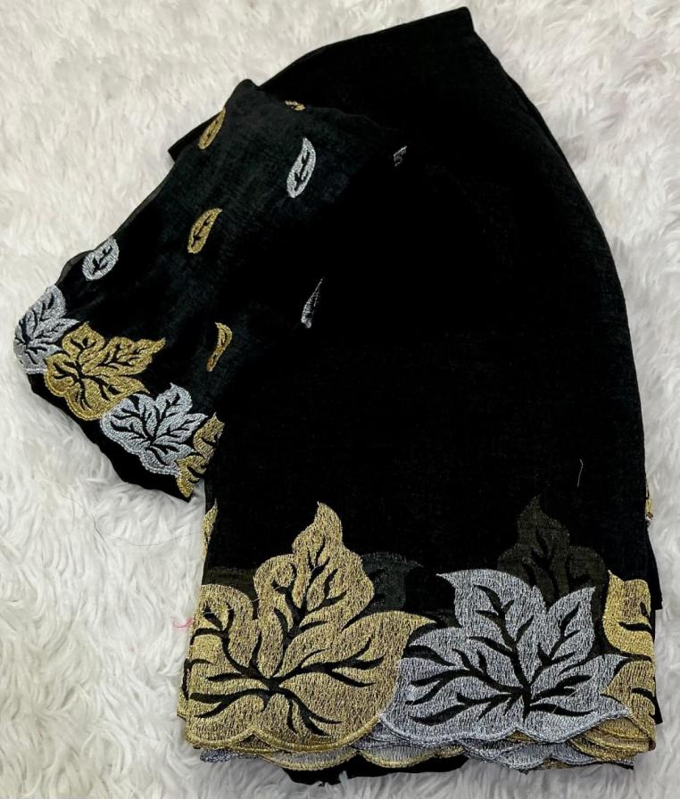 crunchy silk embroidery work traditional saree at best rate 