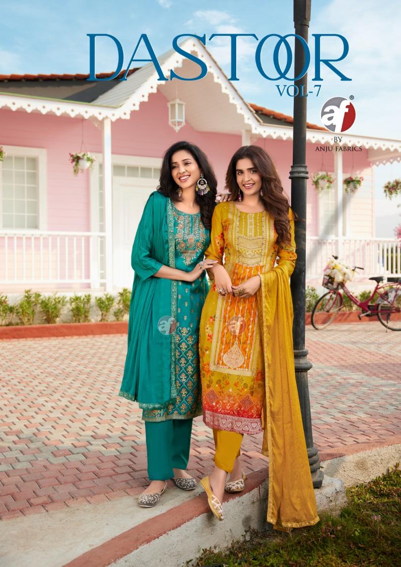dastoor vol 7 by anju fab dola jacquard readymade occasion wear 3pcs dress