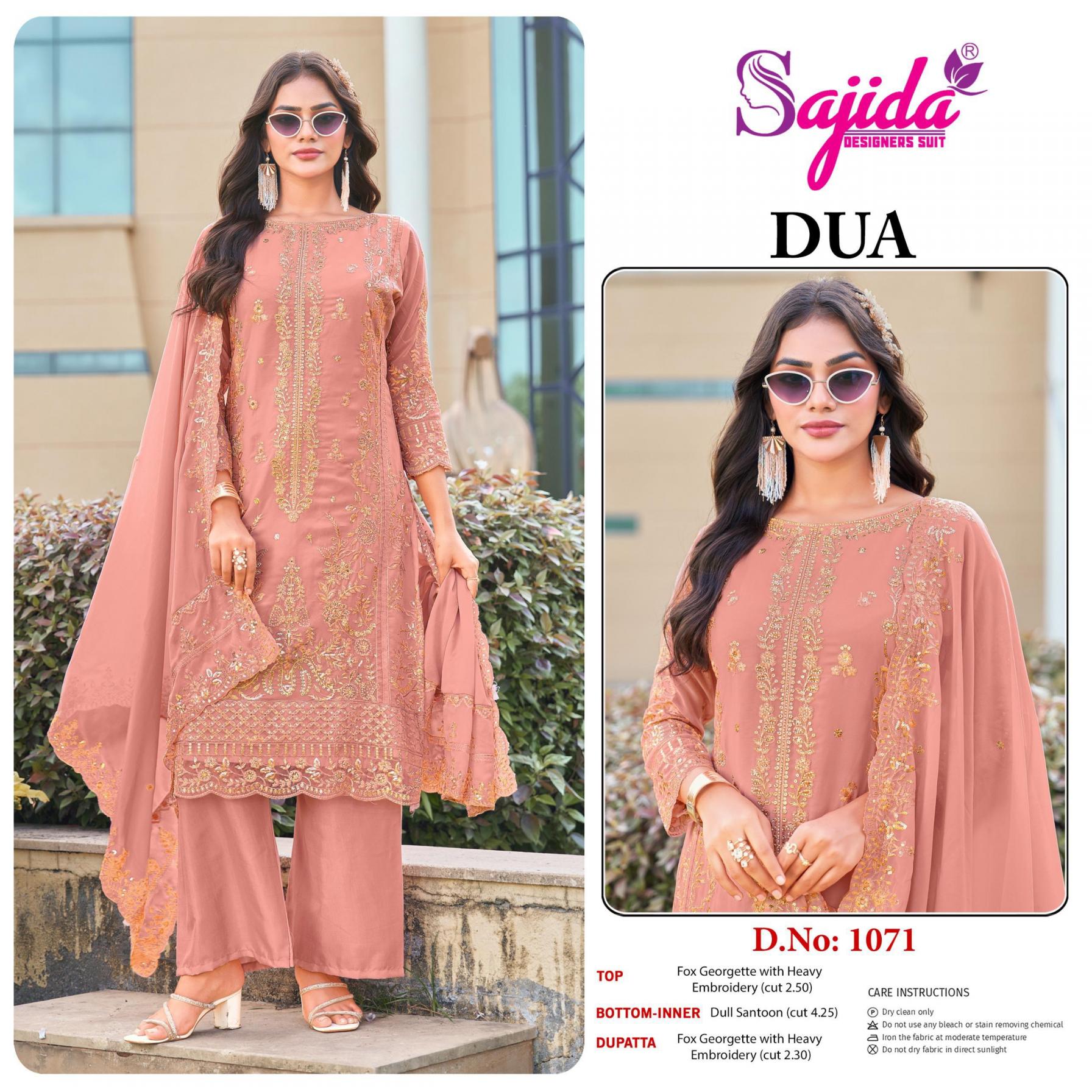 dua 1071 by sajida designer amazing georgette pakistani 3pcs dress