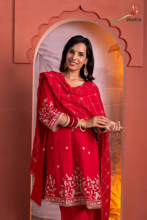 ekatra viscose silk anarkali readymade karwa special combo plazzo suits