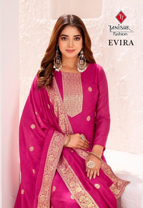 evira by tanishk viscose muslin jacquard gorgeous look 3pcs dress