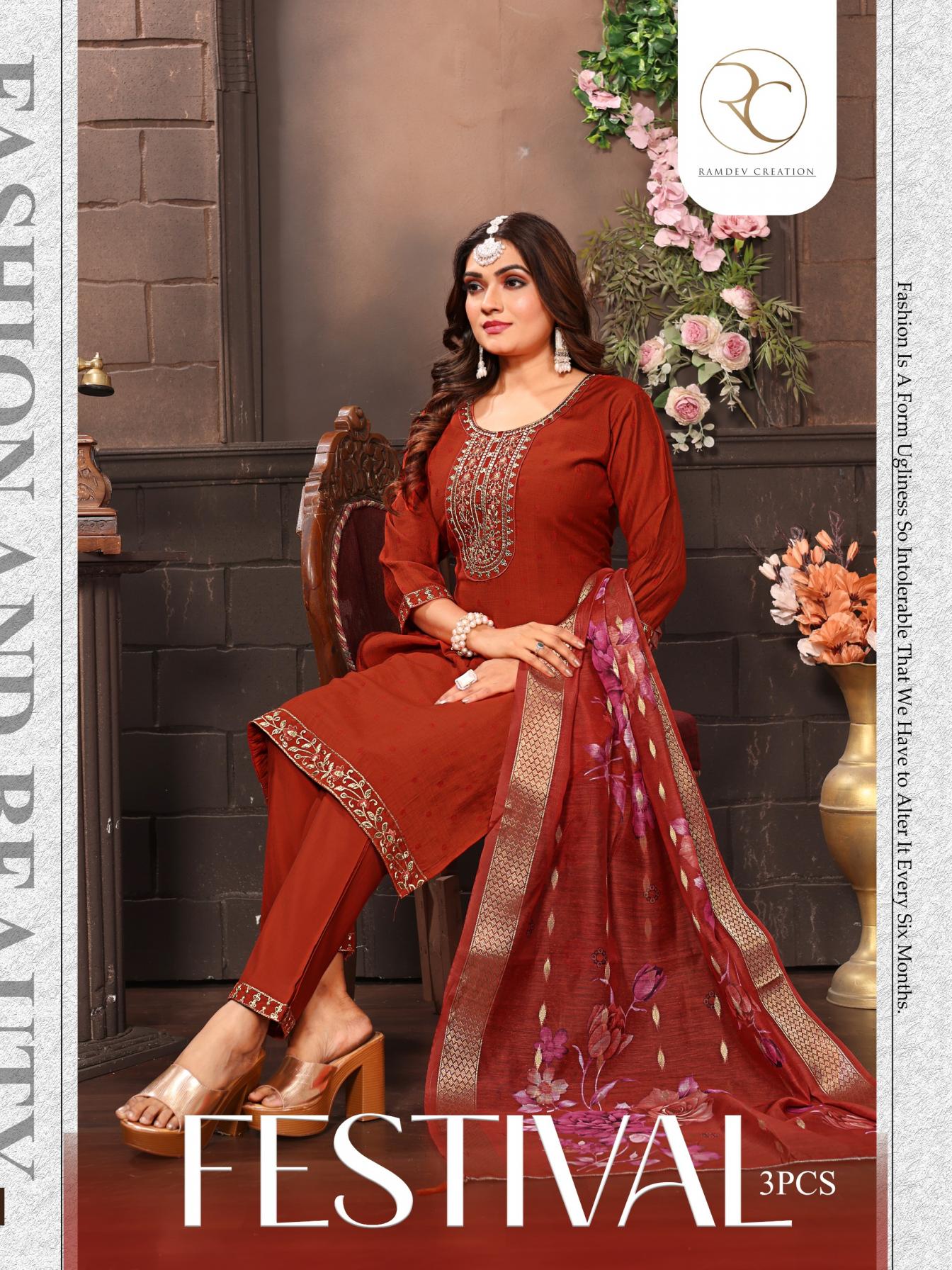 festival by ramdev vertigan dobby silk fully stitch pretty suit for womens 