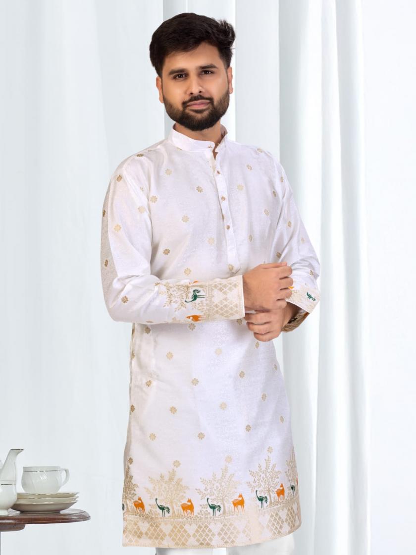 festival season silk jacquard fully stitch fancy kurta for mens 