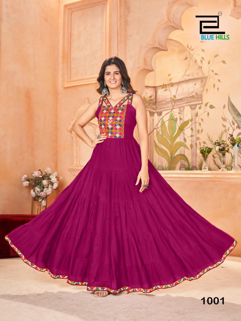 ghumati rayon elegant style fully stitch gamthi work navratri gown 